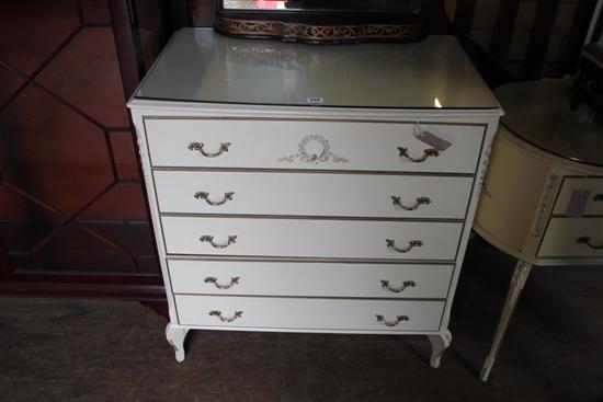 Cream-painted chest of five drawers